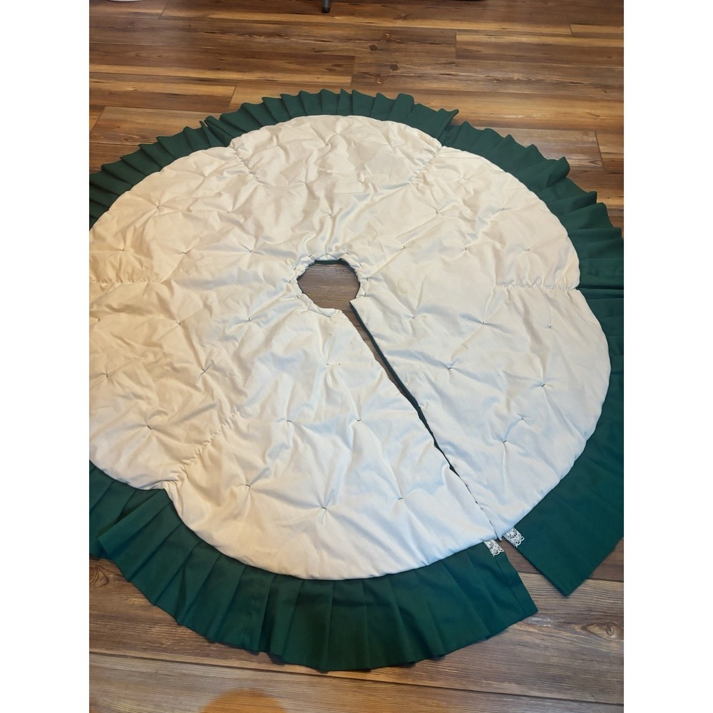 Christmas Tree Skirt Green 49" Machine & Hand Stitch Lace Homemade Vtg - Picture 6 of 7